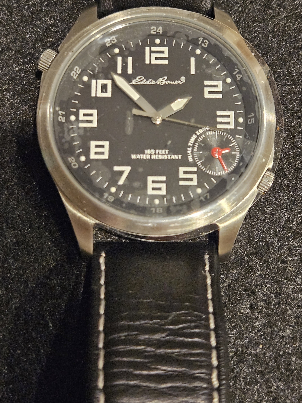 Eddie Bauer Mens Dual Time Field Watch with Black Leather Strap